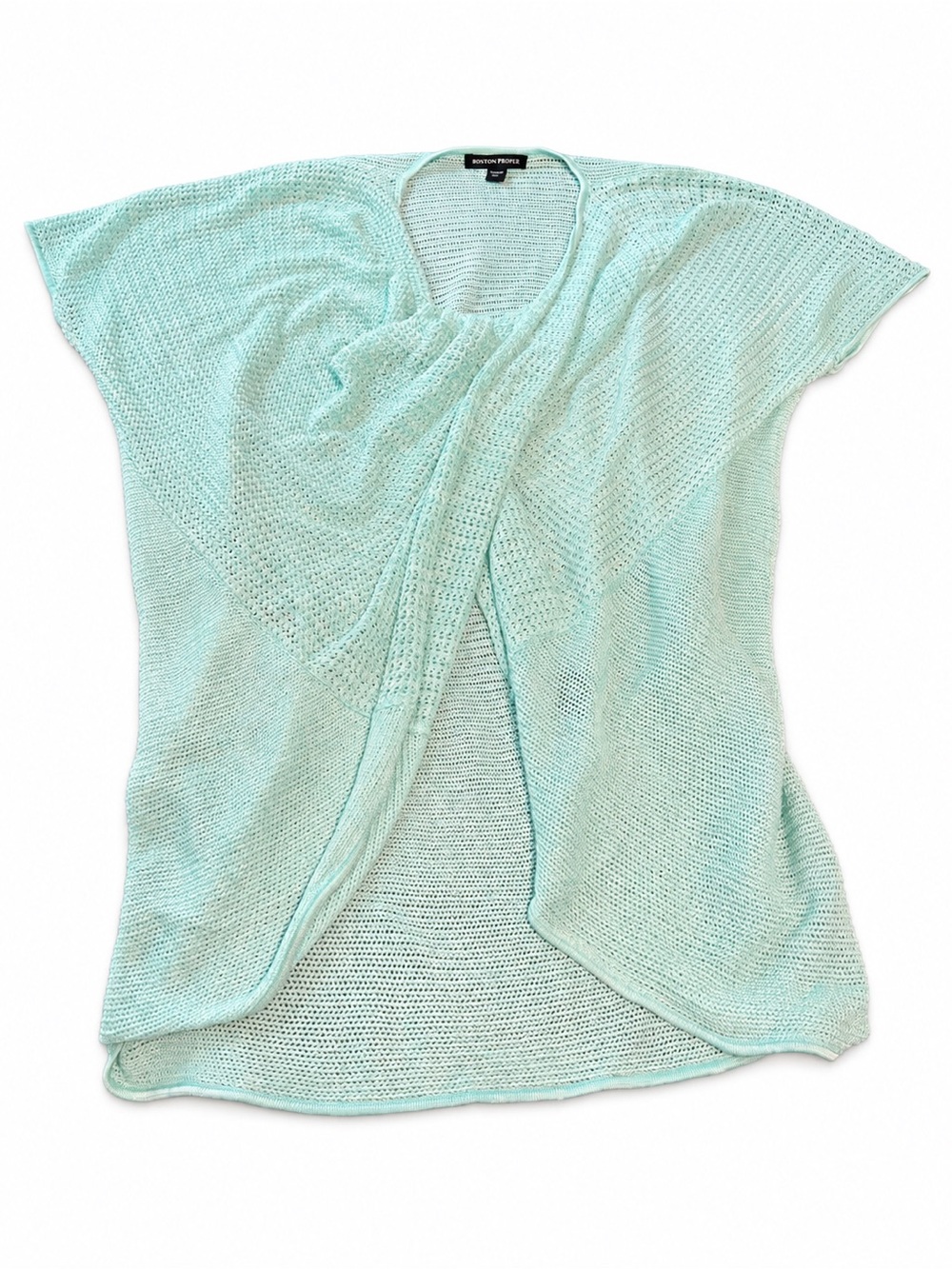 Boston Proper Women’s Mint Green Open Knit Short Sleeve Cardigan Cover-Up S/M
